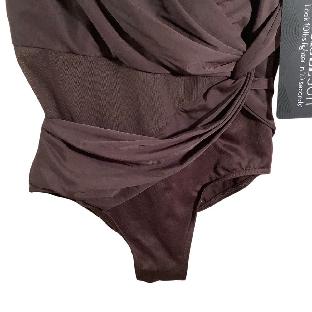 Miraclesuit Esmeralda One Piece Swimsuit Twisted Front V-Neck in Sumatra Brown - Picture 3 of 10